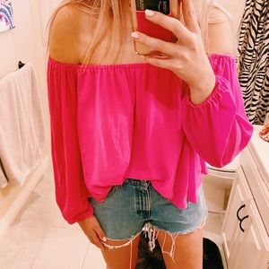 Off the shoulder hot pink long sleeve top